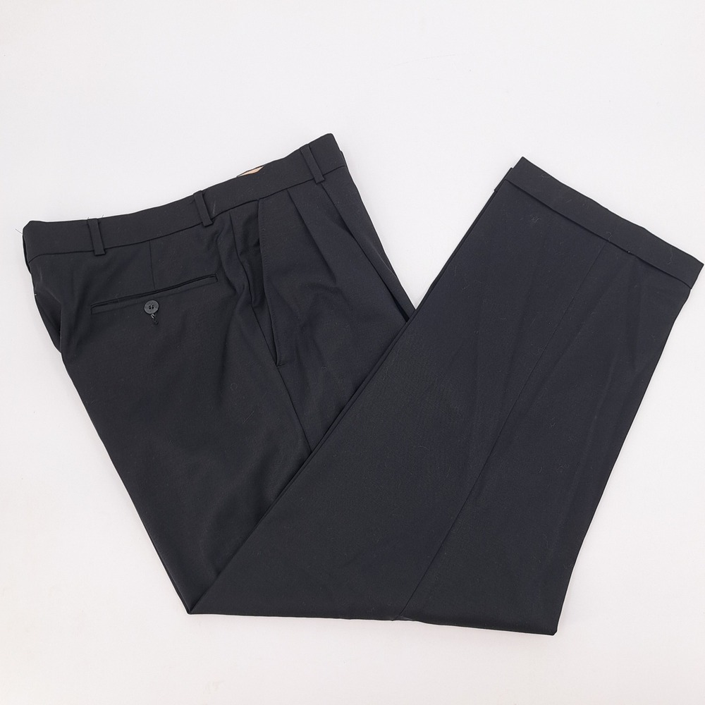 BALLIN CLASSIC Mens 34x28 Black Pleated Super 120s Wool Dress Pants Comfort EZE